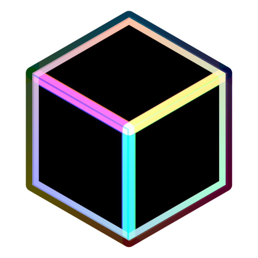 Logo représentant un cube sombre sous la forme d'un hexagone, avec des couleurs aux arrêtes qui se mélangent